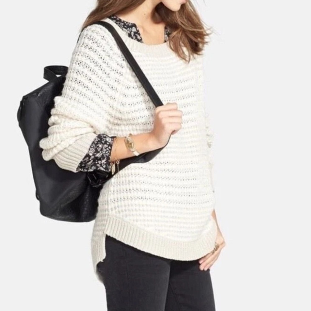 Hinge Boucle Knit Crew Neck Cozy Cream Knit Sweater Sz XS NWT
